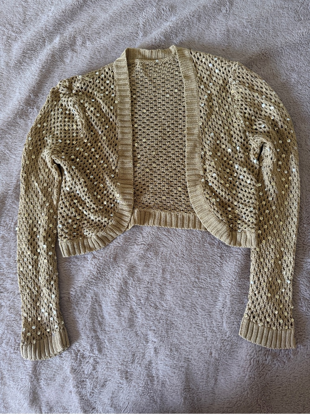 Woven Openwork Sequin Shrug - Gold